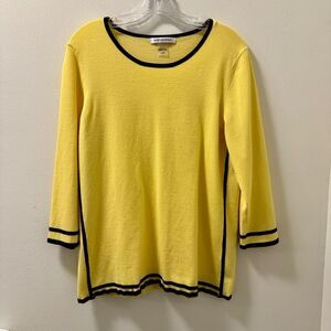 Allison Daley Womens Sweater Yellow/Navy Large